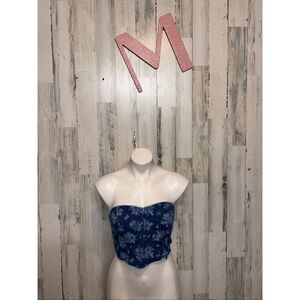 Forever 21 Blue Floral Strapless Smocked Tube Top – Size M